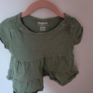 OshKosh B'gosh Toddler Girls Smocked Ruffle Top - Size 3T - Olive Green